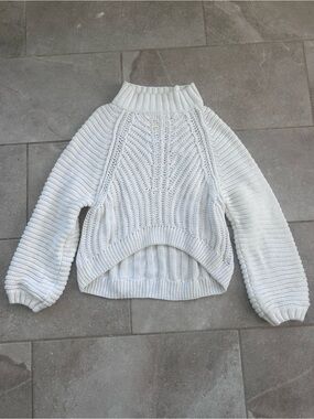 Free People White Cable Knit Turtleneck Sweater